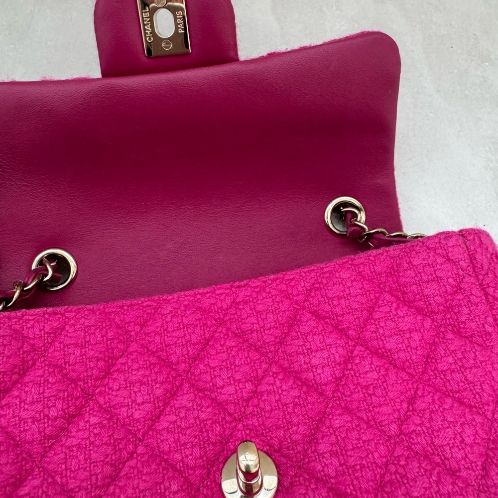 CHANEL Fuchsia Tweed Mini Rectangular Flap Bag - image 10